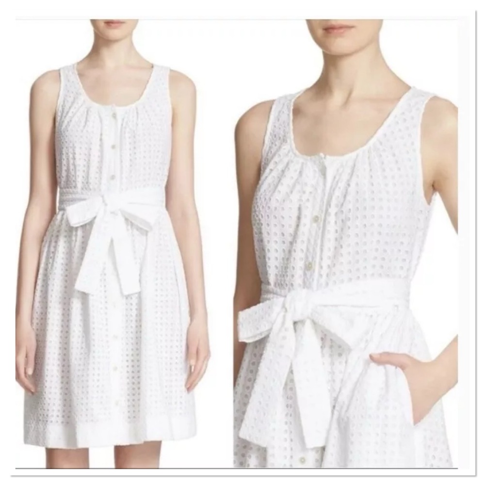Kate Spade Broome Street Belted White Eyelet Dress Sz XS 100% Cotton